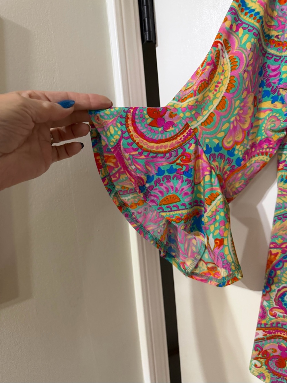 Dear Scarlett
Vibrant Paisley V-Neck Bell Sleeve Top - Pink Multi - Picture 3 of 3